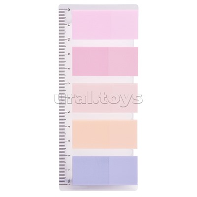 Набор самоклеящихся этикеток-закладок "Pastel" пластиковые полупрозрачные, 44x20 мм, 5x20 листов, 5 пастельных цветов