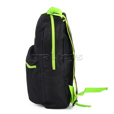 Рюкзак "Black" подростковый 40x29x17 см (14 л) 250 г, 1 отделение на молнии, 1 передний карман, черный с салатовым