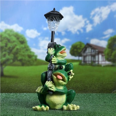Садовая фигура - фонарь из полистоуна «Лягушата с фонарём», 24.5×19.5×57 см