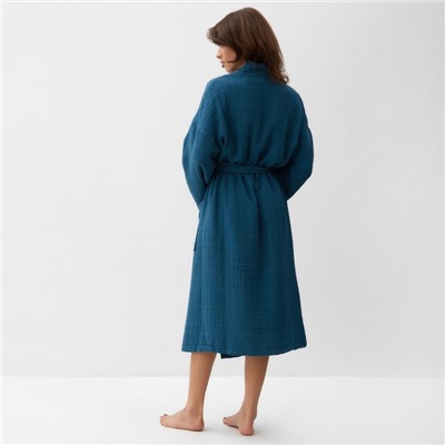 Халат женский муслиновый LoveLife, размер 42-44, синий, хлопок, 4-сл, 235 г/м²