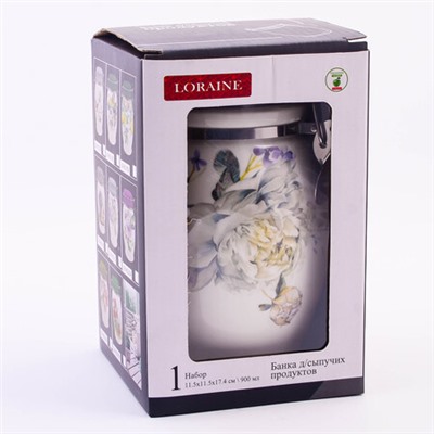 60212 Банка для сыпучих 900мл Букет фантазий доломит/металл LR (х24)