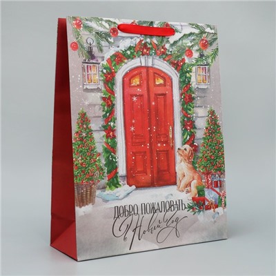 Пакет подарочный новогодний крафтовый «Новогодний дом», L 31×40×11.5 см