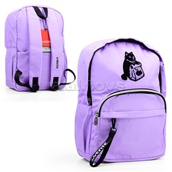 Рюкзак "Cat and Fish" подростковый 42x31x20 см (18 л) 500 г, нейлоновый, подклад, 1 отделение, 1 передний карман на молнии, 2 боковых кармана, 1 потайной карман анти-вор в спинке, уплотненная спинка и лямки, бегунок из репсовой ленты с печатью на переднем