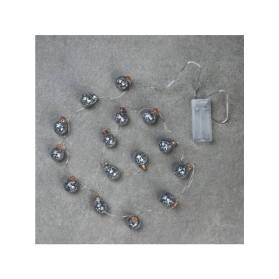 Гирлянда «Нить» 1.6 м с насадками «Шарики с серебристым конфетти», IP20, серебристая нить, 15 LED, батарейки ААх2 (нет в комплекте), свечение белое