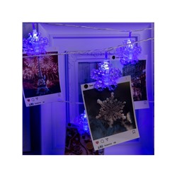 Гирлянда «Нить» 4.5 м с насадками «Прищепки-снежинки», IP20, прозрачная нить, 20 LED, свечение синее, 220 В