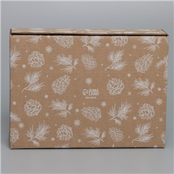 Коробка новогодняя складная «Шишки», бурый, 27×21×9 см, Новый год