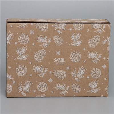 Коробка новогодняя складная «Шишки», бурый, 27×21×9 см, Новый год