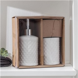 Набор аксессуаров для ванной комнаты «Бусы», 2 предмета, дозатор для мыла, стакан, белый