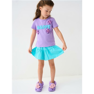 Комплект трикотажный для девочек: фуфайка (футболка), шорты