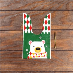 Пакет полиэтиленовый подарочный с ушками «Новогодний медведь», 13×23 см