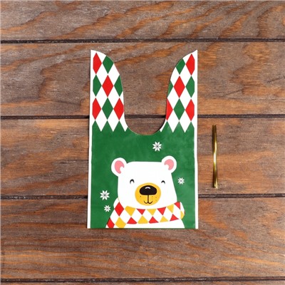Пакет полиэтиленовый подарочный с ушками «Новогодний медведь», 13×23 см