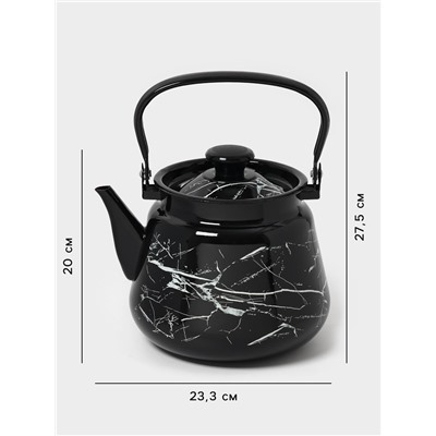 Чайник эмалированный «Чёрный мрамор», 3.5 л, металлическая ручка