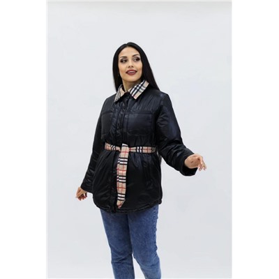 Демисезонная женская куртка весна осень Клетка 8762 (Черный)