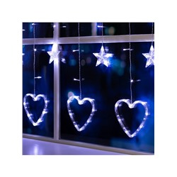 Гирлянда «Бахрома» 2.4×0.9 м с насадками «Сердце», IP20, прозрачная нить, 186 LED, свечение белое, 8 режимов, 220 В