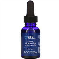 Life Extension, Жидкий витамин D3, со вкусом мяты, 2000 МЕ, 29,57 мл (1 жидк. унция)