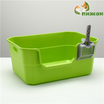 Туалет открытый, 50×35×24 см, с боковым входом, с совком, пластик, зелёный