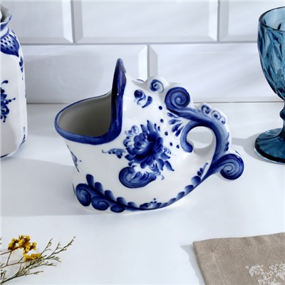 Подставка для ложек «Чудо-рыба», 10×16.5×13.5, фарфор гжель