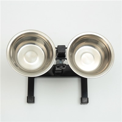 Подставка с мисками, 2×250 мл, высота 25 см, разборная, чёрная