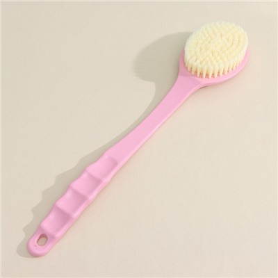 Щётка массажная для тела Доляна, с ручкой и массажёром, искусственная щетина, розовая