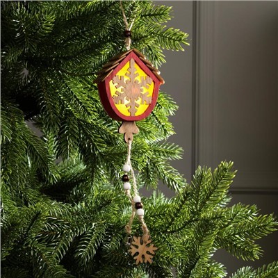 Ёлочная игрушка «Домик со снежинкой», 9×8×4 см, от батареек, свечение тёплое белое