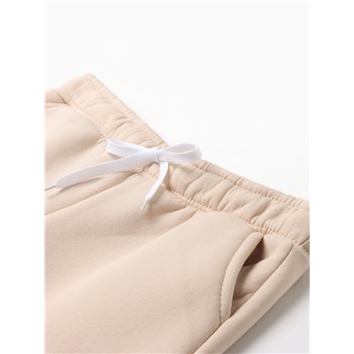 Брюки для девочки с начёсом MINAKU: Exclusive print, бежевые, Oversize рост 116 см