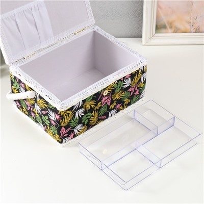 Шкатулка для рукоделия и шитья «Лесные веточки на чёрном», хранение ниток, иголок, мелочи, 19×26×14.5 см