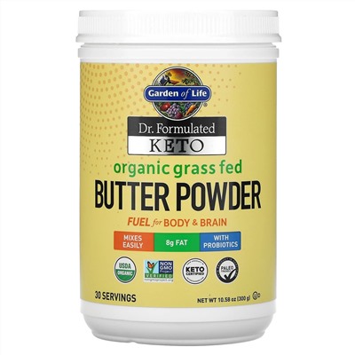 Garden of Life, Dr. Formulated Keto, порошок из органического сливочного масла из молока коров травяного откорма, 300 г (10,58 унции)