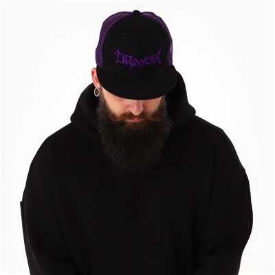 Кепка мужская с прямым козырьком Demon, чёрная, сетка, р-р 56