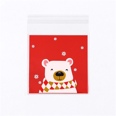 Пакет подарочный новогодний БОПП с липкой лентой, «Мишка», 10×10+3 см