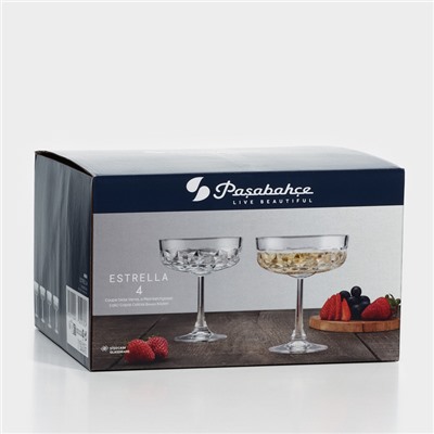 Бокалы для шампанского Paşabahçe ESTRELLA, 235 мл, набор 4 шт., стекло, прозрачные