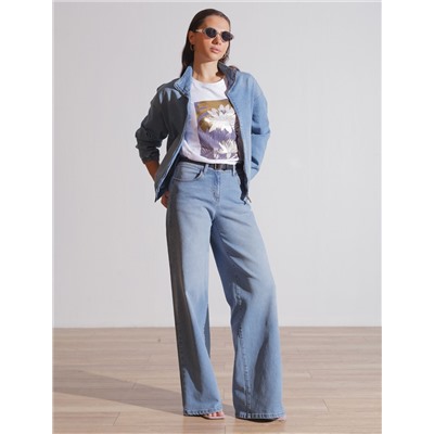 Джинсовый бомбер на молнии из эластичного плотного денима