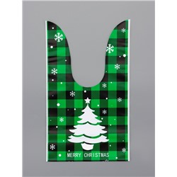 Пакет полиэтиленовый подарочный новогодний, с ушками «Клетка зелёная», МИКС, 13×23 см