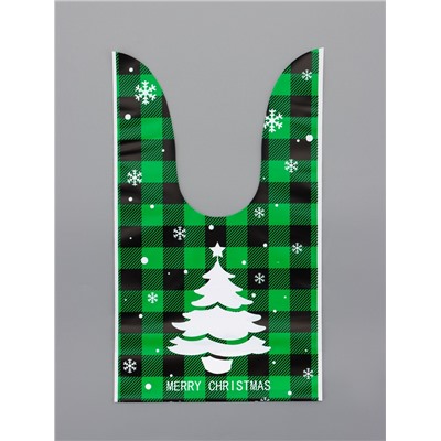 Пакет полиэтиленовый подарочный новогодний, с ушками «Клетка зелёная», МИКС, 13×23 см