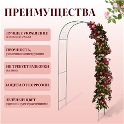 Арка садовая, 230×125×50 см, для вьющихся растений, металлическая, зелёная, «Сетка», Greengo