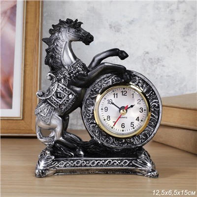 Часы статуэтка Лошадь 15 см / 7029-B /уп 60/серебро