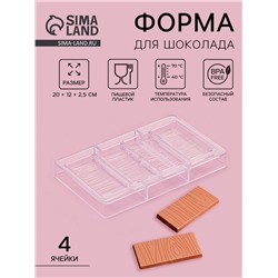 Форма для шоколада «Кора дерева», пластик, 20×12×2.5 см, 4 ячейки 8.5×2.1×0.8 см, прозрачная