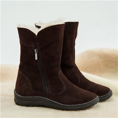 Полусапоги женские шоколадные замшевые с замком на литой подошве