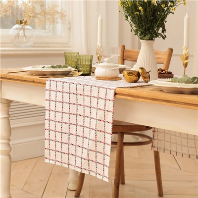 Дорожка на стол Этель Flower Cage 40×149 см, 100% хлопок, рогожка 186 г/м², белая