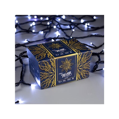 Гирлянда «Нить» 10 м, IP44, УМС, тёмная нить, 100 LED, свечение белое, мерцание белым, 220 В