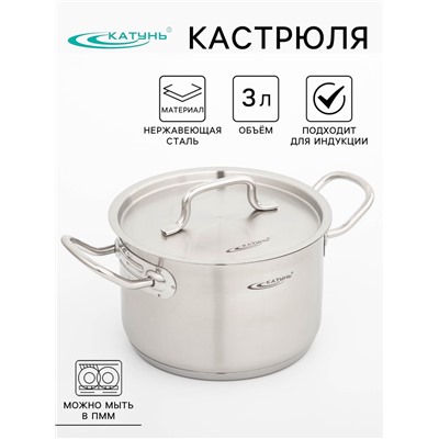 Кастрюля Катунь «Общепит», 3 л, d=18 см, h=12 см, капсульное дно, индукция, нержавеющая сталь