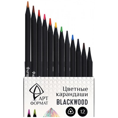 Карандаши 12цв трехгранные Blackwood супермягкие черное дерево AF03-051-12 ARTформат