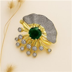 Кольцо 19 р ювелирная бижутерия Итальянское золото (покрытие желтое 14к), вставка: фианиты, цвет: прозрачный и зеленый, арт.313.377-19