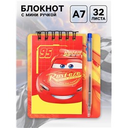 Блокнот А7 и мини ручка, Тачки