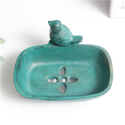 Фигурка-мыльница чугун «Воробушек», патина, 7.2×12.8×10 см