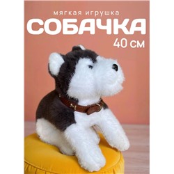 Мягкая игрушка собака в ошейнике 40 см, серая