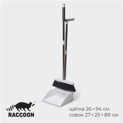 Щётка для пола Raccoon, 2 предмета, совок 27×25×88 см, щётка 26×94 см, белая