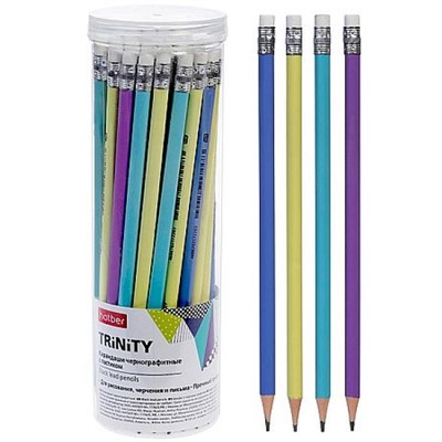 Карандаш пластиковый "ТРИНИТИ" трехгранный с ластиком ассорти HB (089582) Хатбер