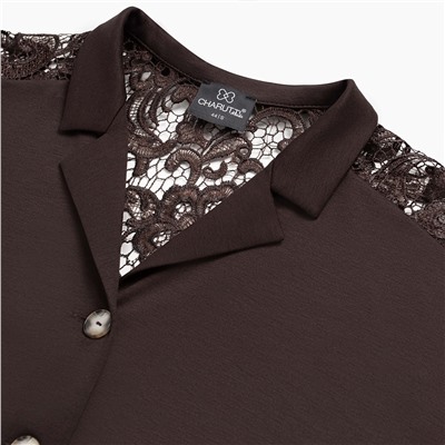 Рубашка, комбинированный с кружевом, Стильное дежавю (горький шоколад)
