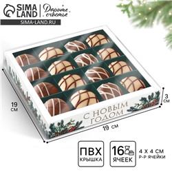 Коробка под 16 конфет с ячейками «Новогодняя ботаника», 19×19×3 см