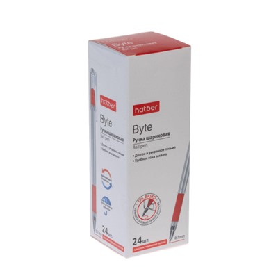 Ручка шариковая масляная "Byte" красная 0.7мм с рез.грипом в карт.дисплее (091398) Хатбер